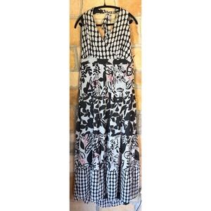 Lane Bryant Black White Polka Dot Floral Halter Maxi Dress Plus Size 28 Smocked